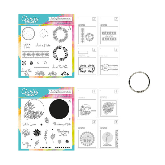 Floral Elements Sets 3 & 4 - A5 Square Stamp Sets, Composition Swatches & Snap Ring Collection