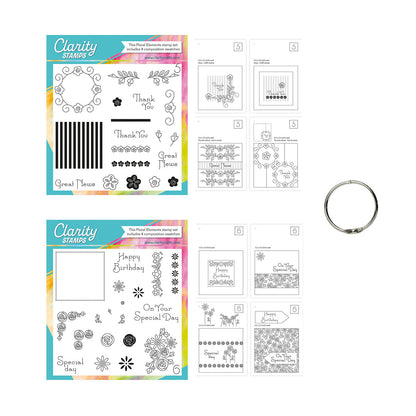 Floral Elements Sets 5 & 6 - A5 Square Stamp Sets, Composition Swatches & Snap Ring Collection