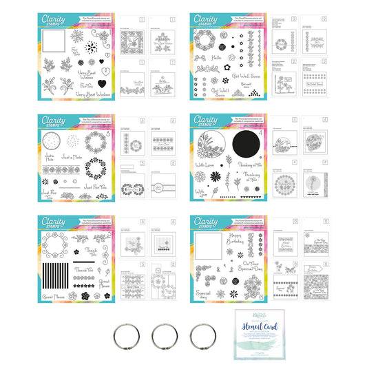Floral Elements Complete Collection - Stamp Sets, Composition Swatches, Snap Rings & Punched Stencil Card
