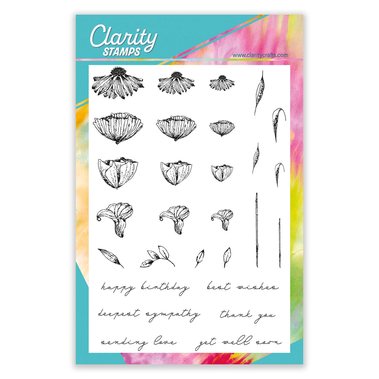 Dotted Blooms & Sentiment Stalks - Set 1 - Happy Birthday A5 Stamp & Mask Set