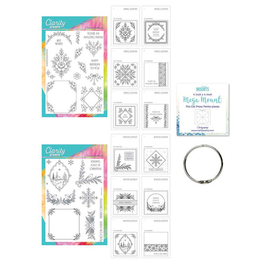 Spring & Winter Elements A5 Stamp Set Duo With 12x Compostion Swatches, Snap Ring & 4" x 4" Mega Mount