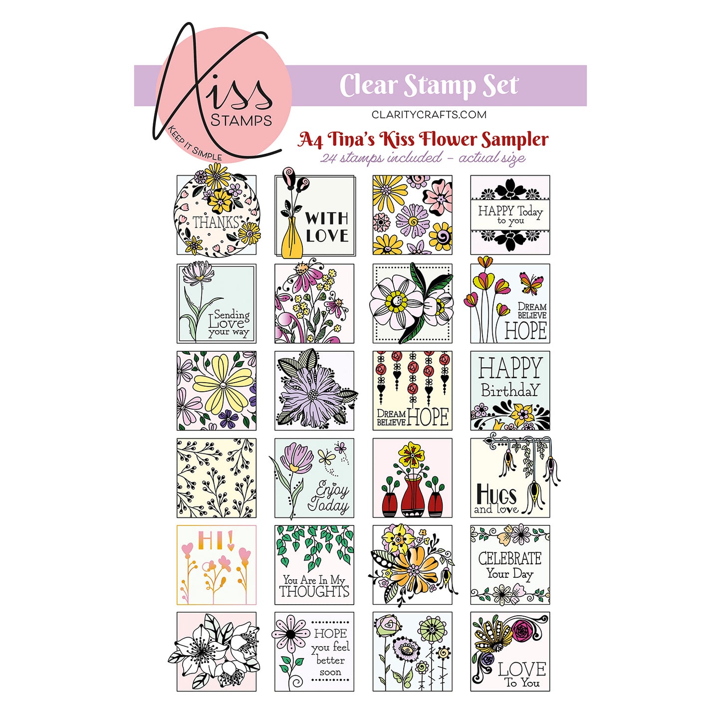 KISS by Clarity - Tina's Flowers Sampler A4 Stamp Set