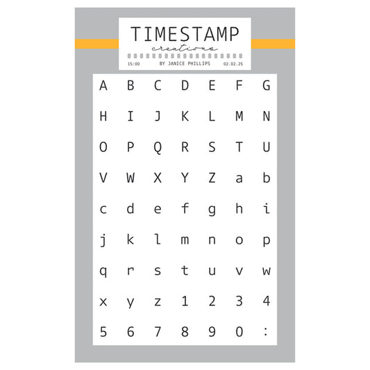 Timestamp Creations by Janice Phillips - Alphabet & Numbers A6 Stamp Set