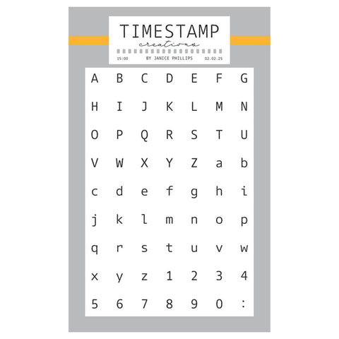 Timestamp Creations by Janice Phillips - Alphabet & Numbers A6 Stamp Set