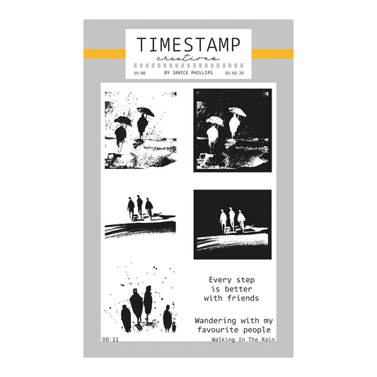 Timestamp Creations by Janice Phillips - Walking in the Rain A6 Stamp Set