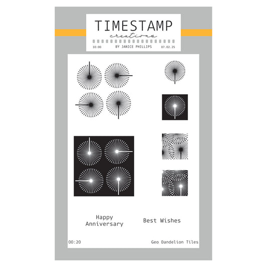 Timestamp Creations by Janice Phillips - Geo Dandelion Tiles A6 Stamp Set