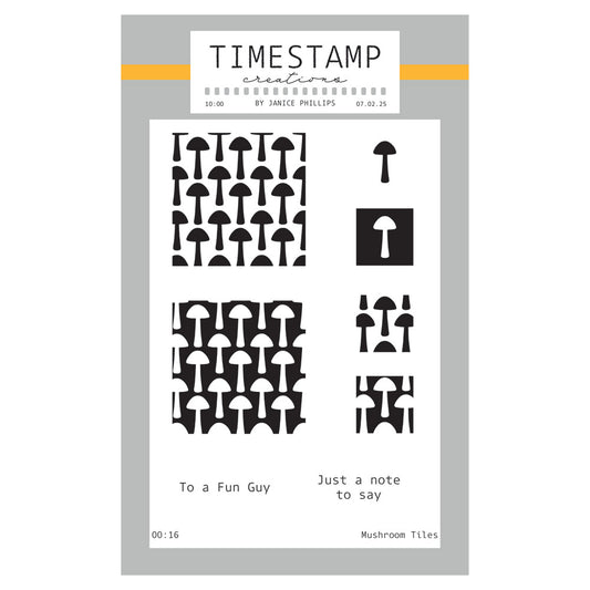Timestamp Creations by Janice Phillips - Mushroom Tiles A6 Stamp Set