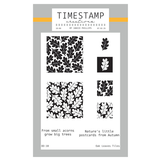 Timestamp Creations by Janice Phillips - Oak Leaves Tiles A6 Stamp Set
