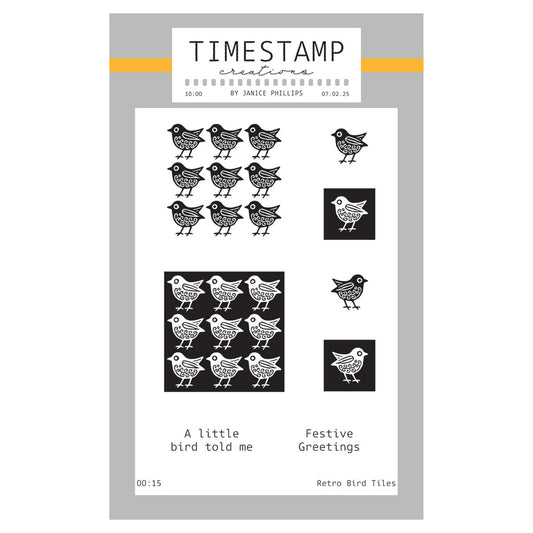 Timestamp Creations by Janice Phillips - Retro Bird Tiles A6 Stamp Set