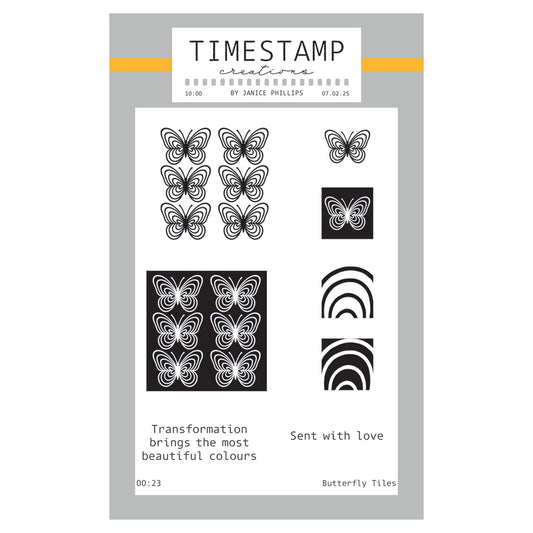 Timestamp Creations by Janice Phillips - Butterfly Tiles A6 Stamp Set
