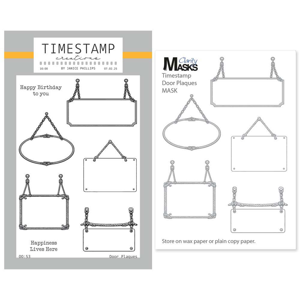 Timestamp Creations by Janice Phillips - Door Plaques A6 Stamp & Mask Set