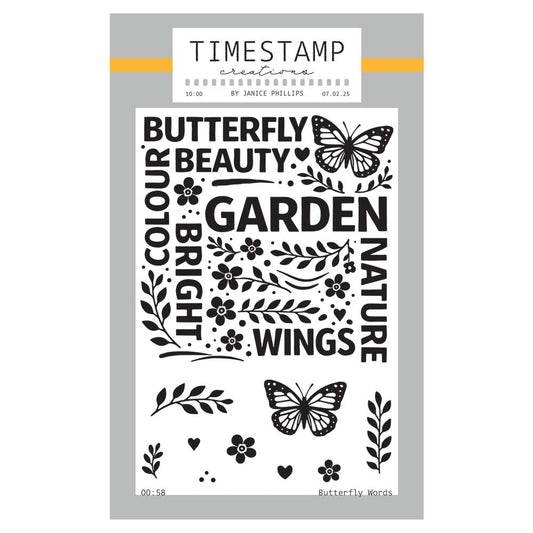 Timestamp Creations by Janice Phillips - Butterfly Words A6 Stamp Set