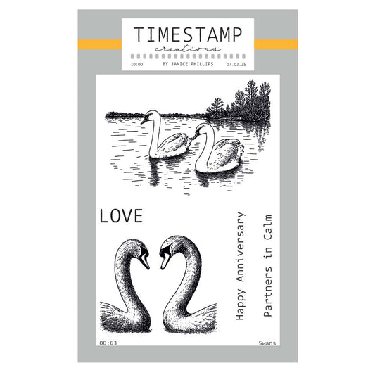 Timestamp Creations by Janice Phillips - Swans A6 Stamp Set