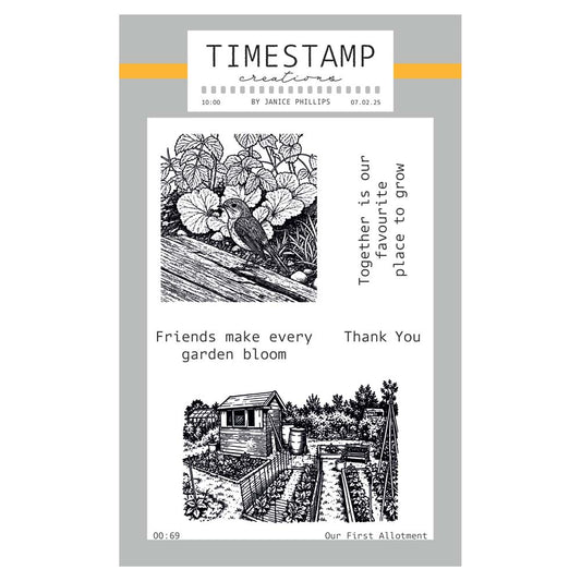 Timestamp Creations by Janice Phillips - Our First Allotment A6 Stamp Set