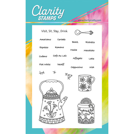 Linda's Visit, Sit, Stay, Drink A6 Stamp & Mask Set