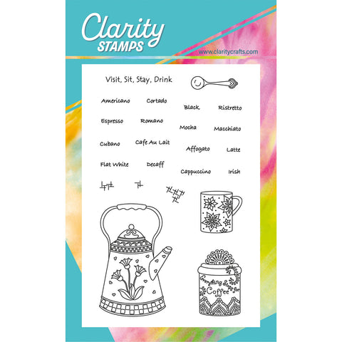 Linda's Visit, Sit, Stay, Drink A6 Stamp & Mask Set
