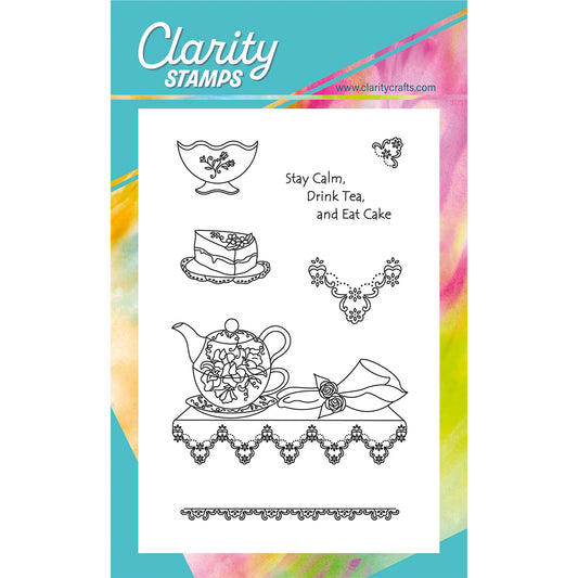 Linda's Stay Calm, Drink Tea A6 Stamp & Mask Set