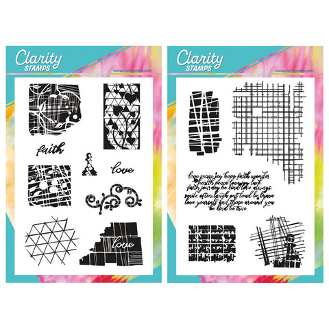 Grungy Grids, Patterns & Script A5 Stamp Duo