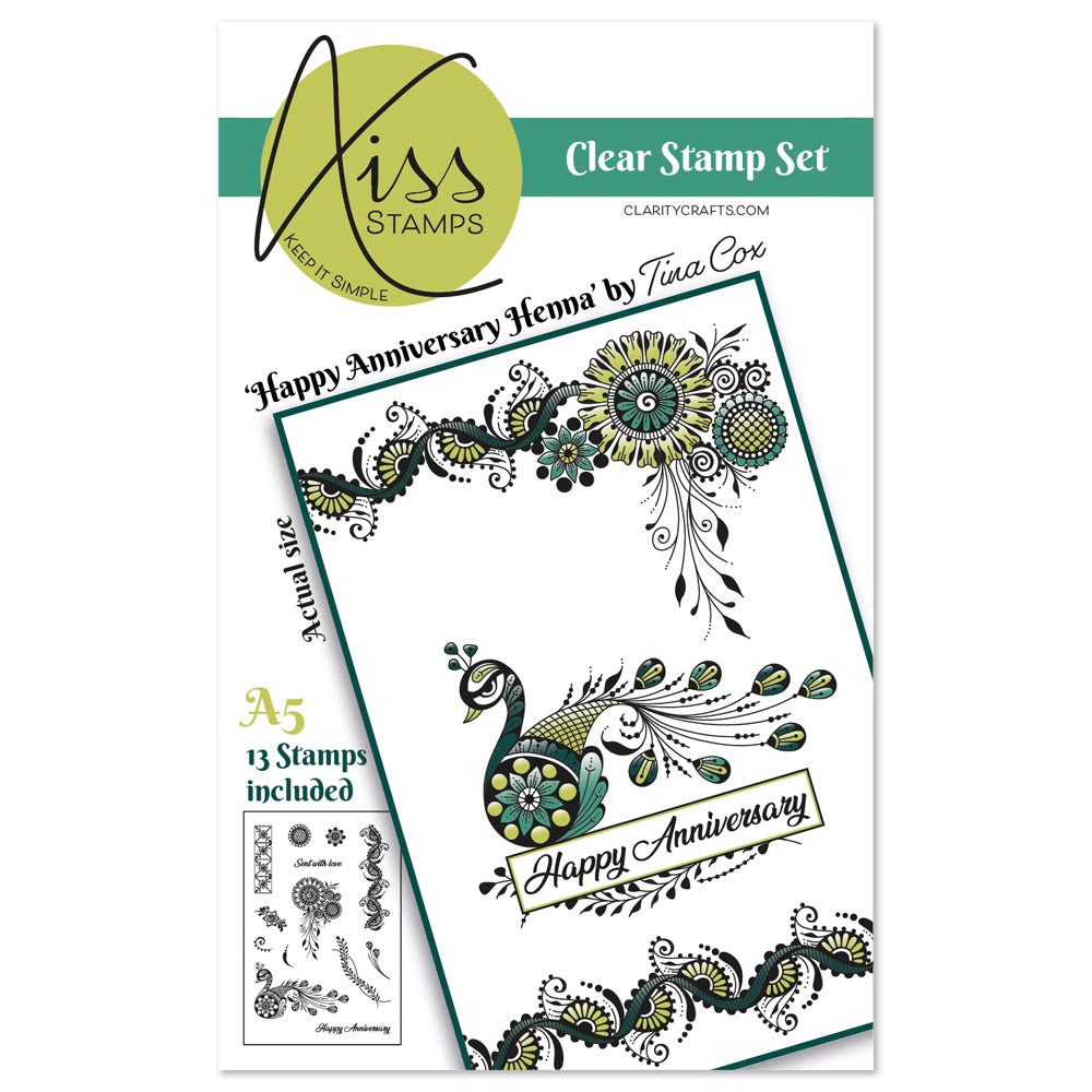 KISS by Clarity - Tina's Happy Anniversary Henna A5 Stamp Set