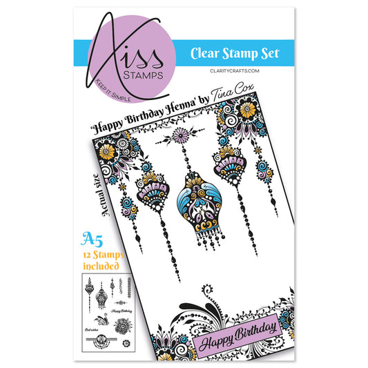 KISS by Clarity - Tina's Happy Birthday Henna A5 Stamp Set