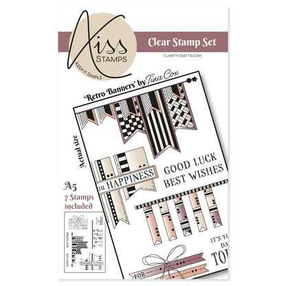 KISS by Clarity - Tina's Retro Banners A5 Stamp Set