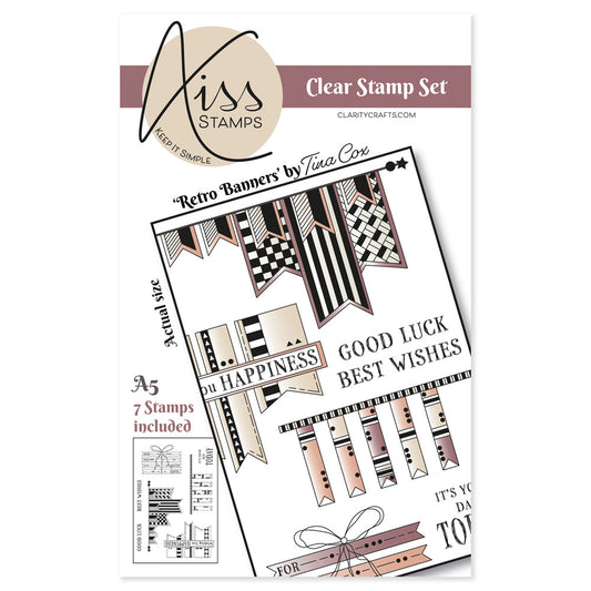 KISS by Clarity - Tina's Retro Banners A5 Stamp Set