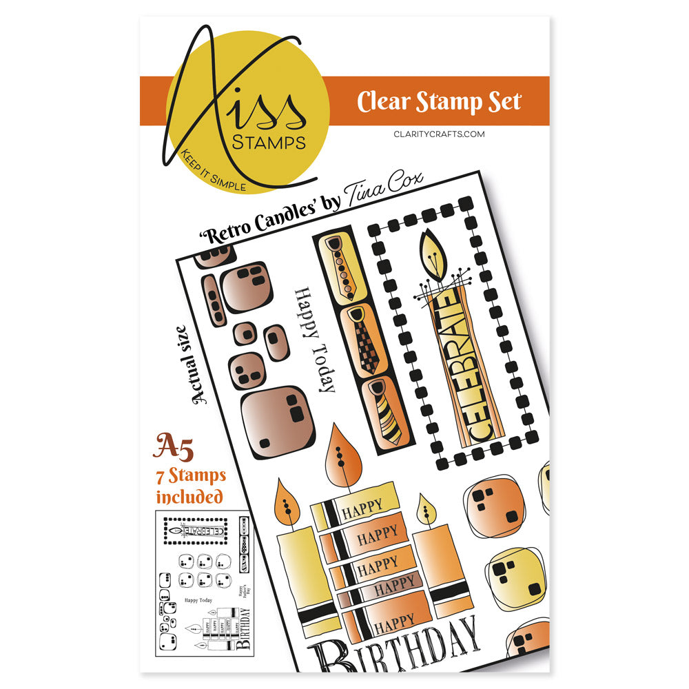 KISS by Clarity - Tina's Retro Candles A5 Stamp Set