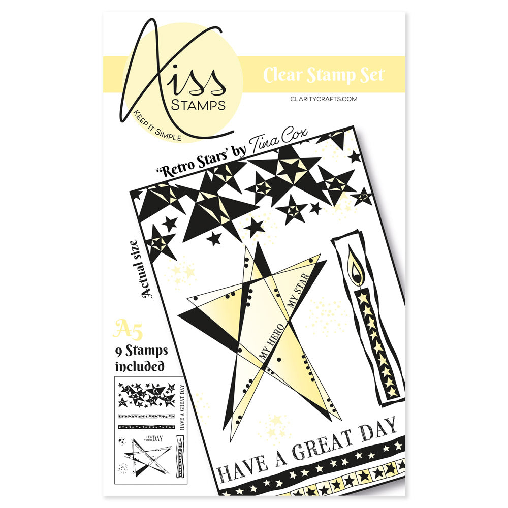 KISS by Clarity - Tina's Retro Stars A5 Stamp Set