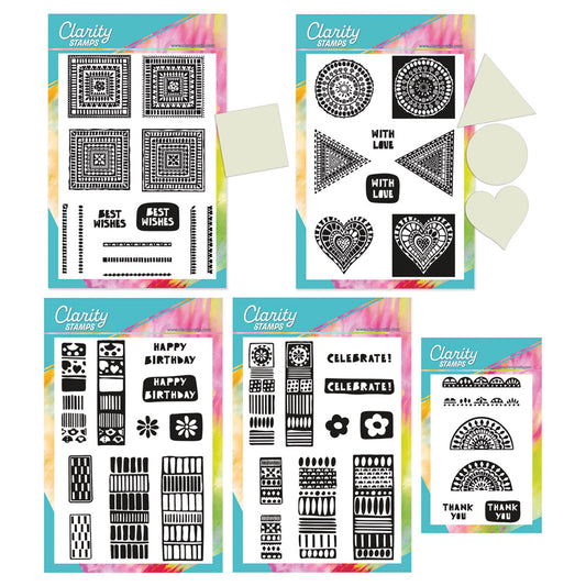 Block Print Bijou & Elements - Two Way Overlay A5 & A6 Stamp & Embedders Collection