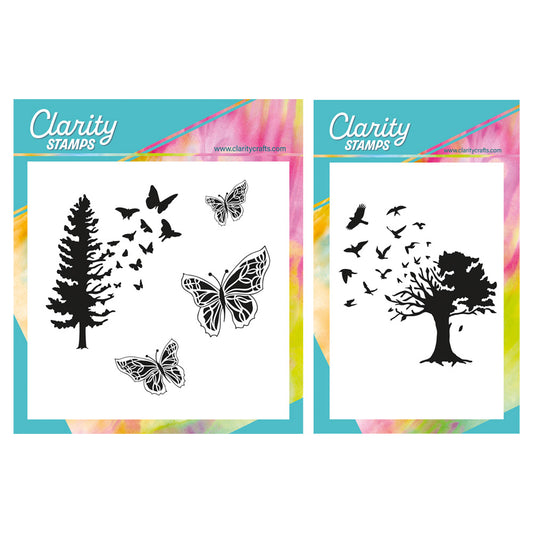 Butterfly & Bird Tree A5 Square & A6 Square Stamp Duo