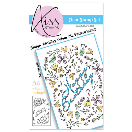 KISS by Clarity - Jazz's Happy Birthday Colour Me Pattern A6 Stamp Set