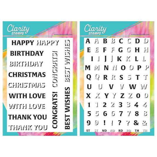 Drop Shadow Sentiments & Alphabet A5 Stamp & Mask Duo
