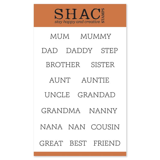 SHAC Family Names A6 Stamp Set