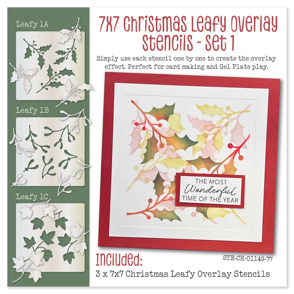 Christmas Leafy Overlay 7" x 7" Stencil Trio - Set 1