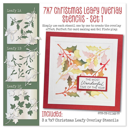 Christmas Leafy Overlay 7" x 7" Stencil Trio - Set 1