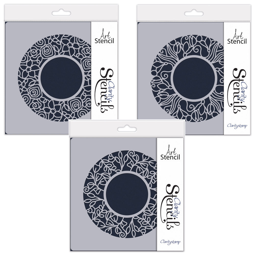 Barbara's SHAC Circular Decorative Frames - Roses, Snowdrops & Leaves 7" x 7" Stencil Trio