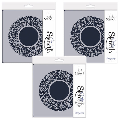 Barbara's SHAC Circular Decorative Frames - Roses, Snowdrops & Leaves 7" x 7" Stencil Trio