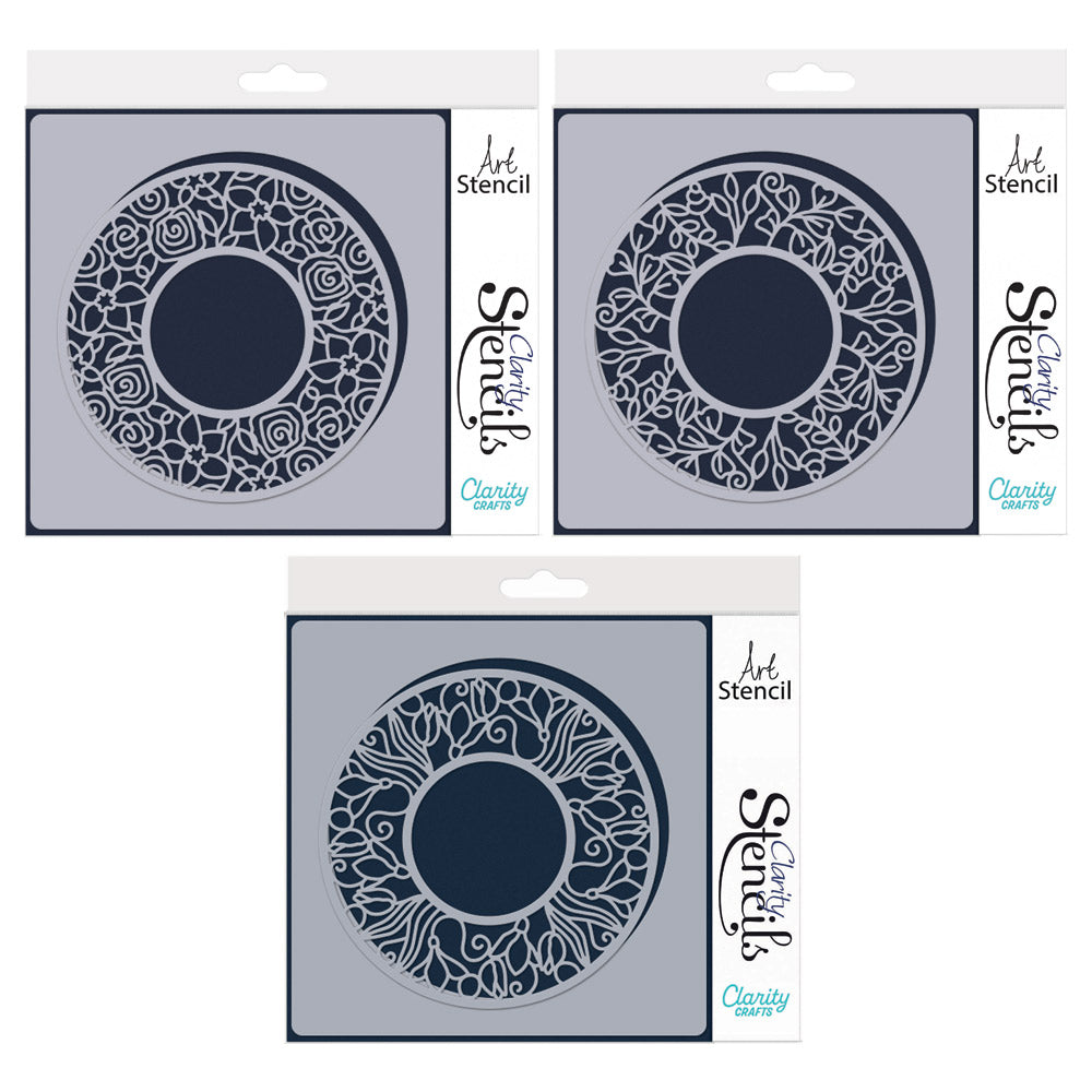 Barbara's SHAC Circular Decorative Frames - Roses, Snowdrops & Leaves 7" x 7" Stencil Collection