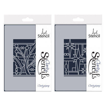 Art Nouveau Christmas Holly & Christmas Stars A5 Stencil Duo