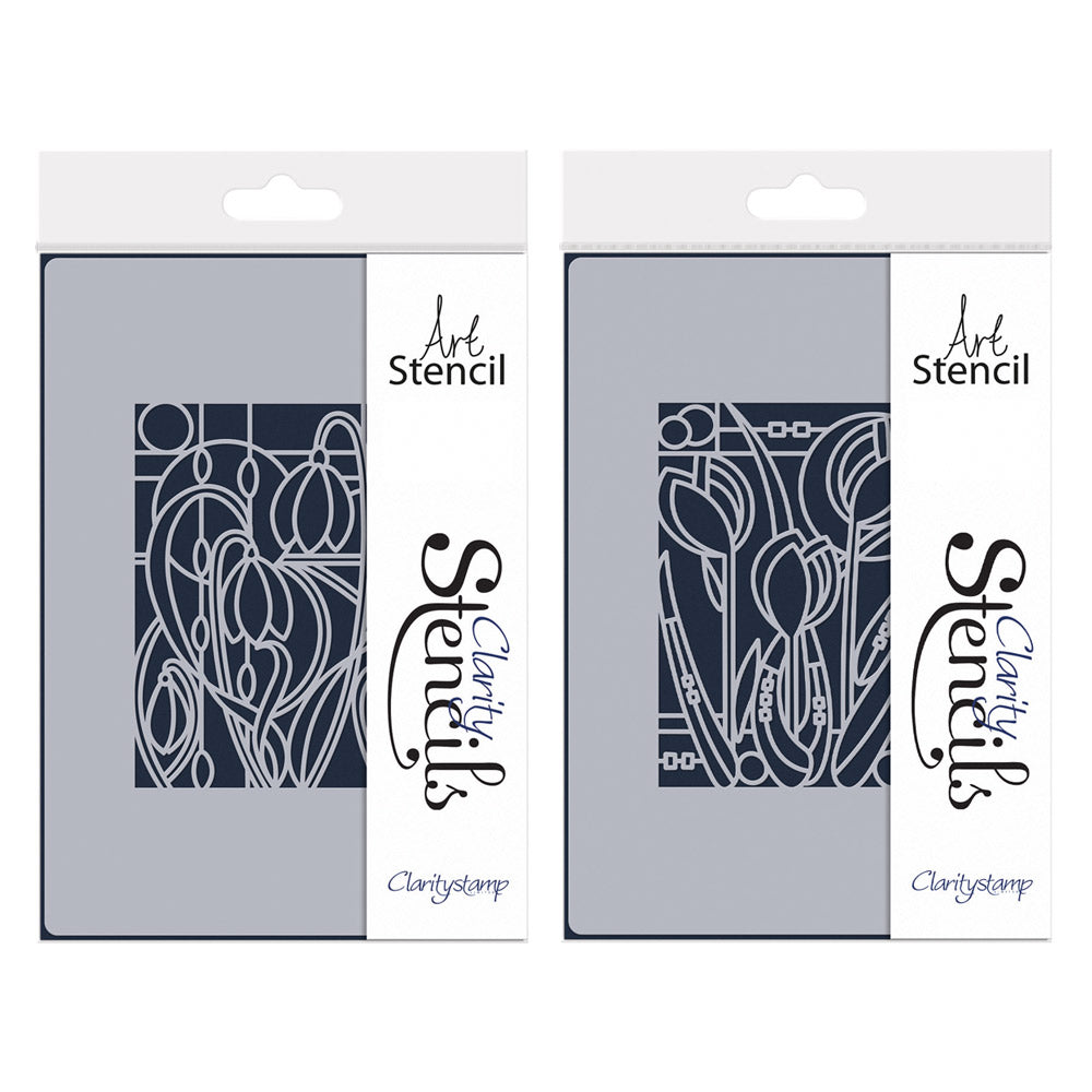 Art Nouveau Snowdrops & Tulips A5 Stencil Duo