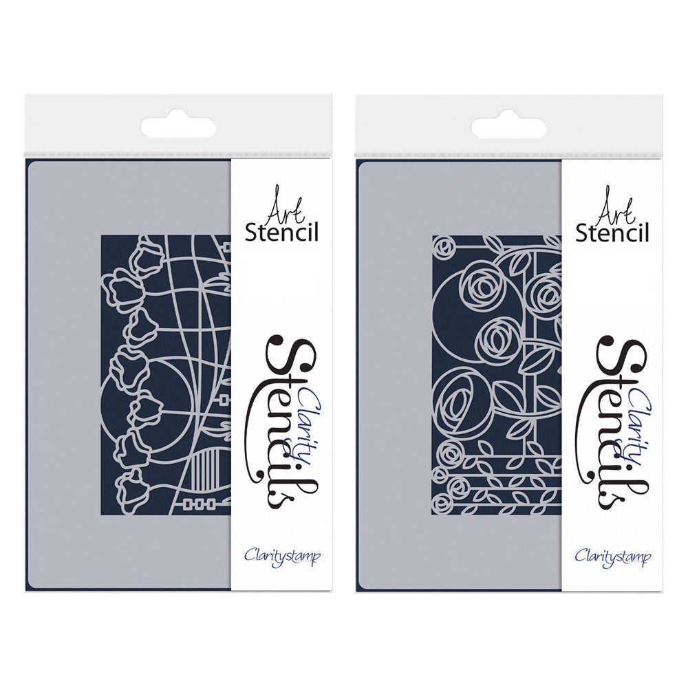 Art Nouveau Bed of Roses & Poppy Fields A5 Stencil Duo