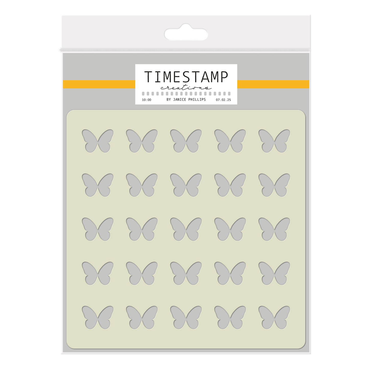 Timestamp Creations by Janice Phillips - Butterfly Background 5" x 5" Stencil