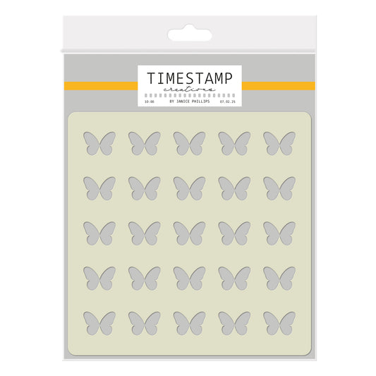 Timestamp Creations by Janice Phillips - Butterfly Background 5" x 5" Stencil