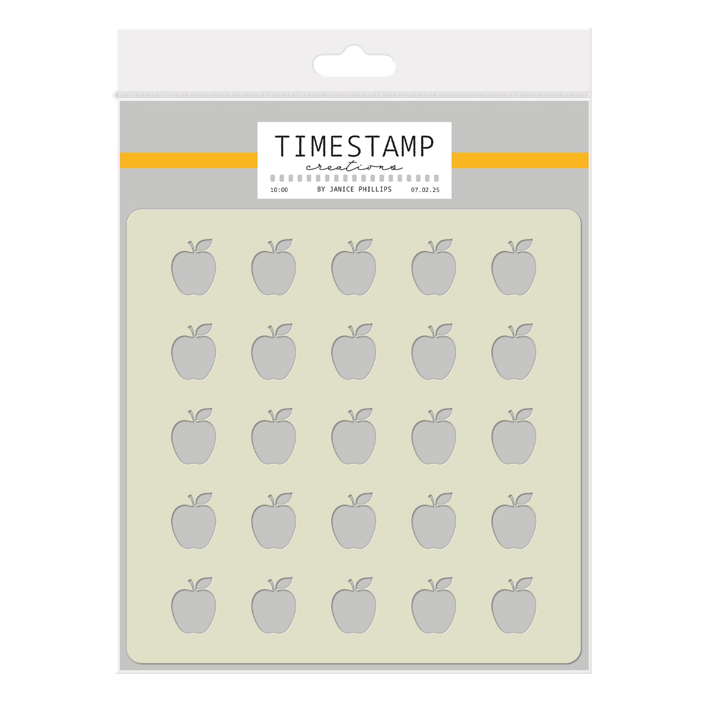 Timestamp Creations by Janice Phillips - Apple Background 5" x 5" Stencil