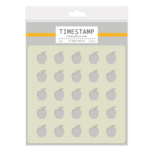 Timestamp Creations by Janice Phillips - Apple Background 5" x 5" Stencil