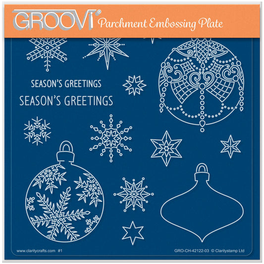 Barbara's SHAC Baubles - Season's Greetings A5 Square Groovi Plate