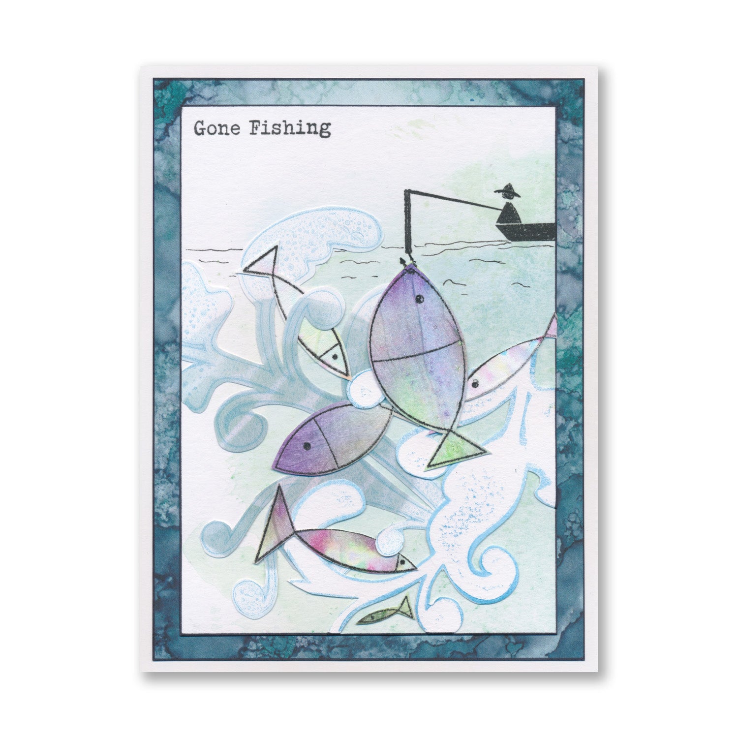 Fish stamp artwork using Barbara's SHAC outline and infill stamps