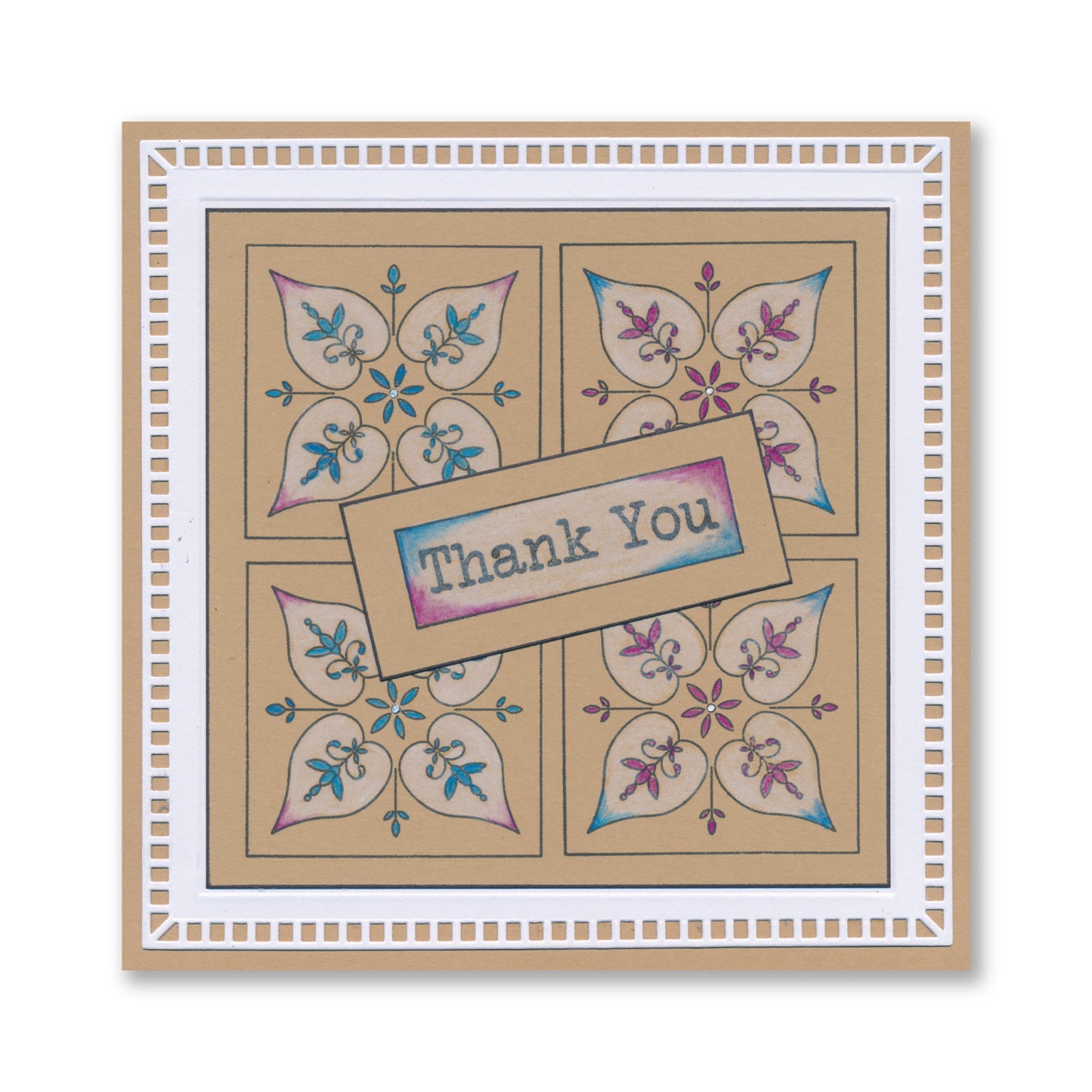 Barbara's Japanese Floral Tiles - Thank You - Three Way Overlay A4 Stamp Set