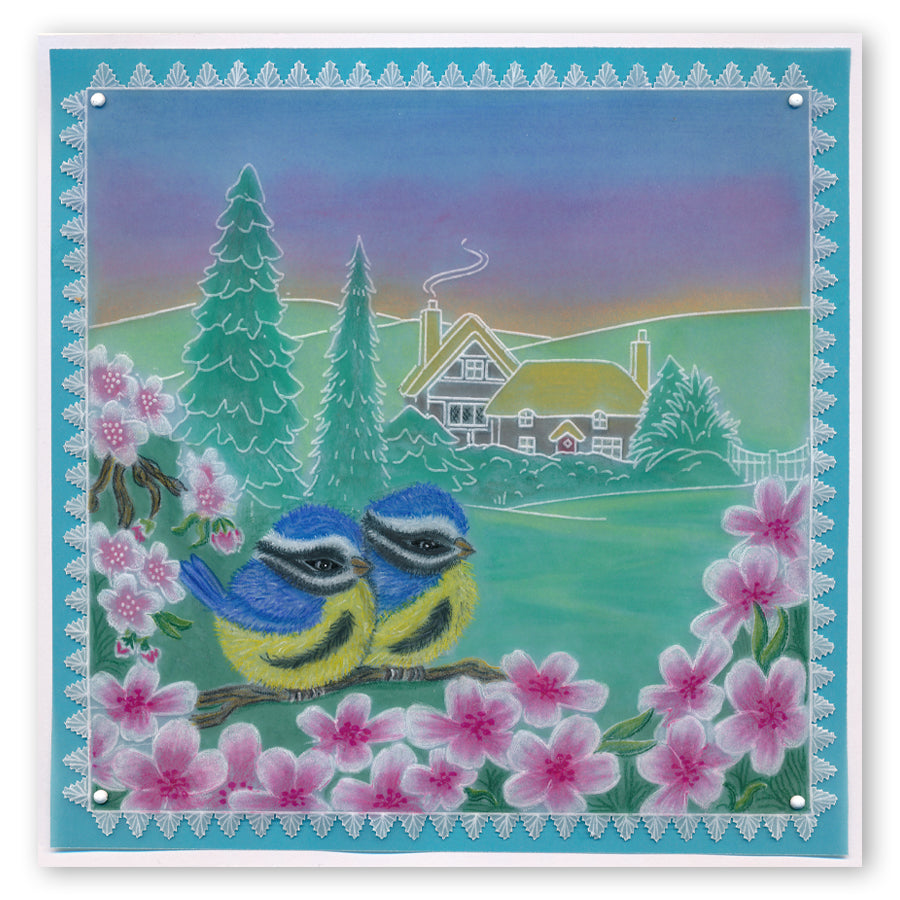 Linda's 123 - Blue Tits A4 Square Groovi Plate