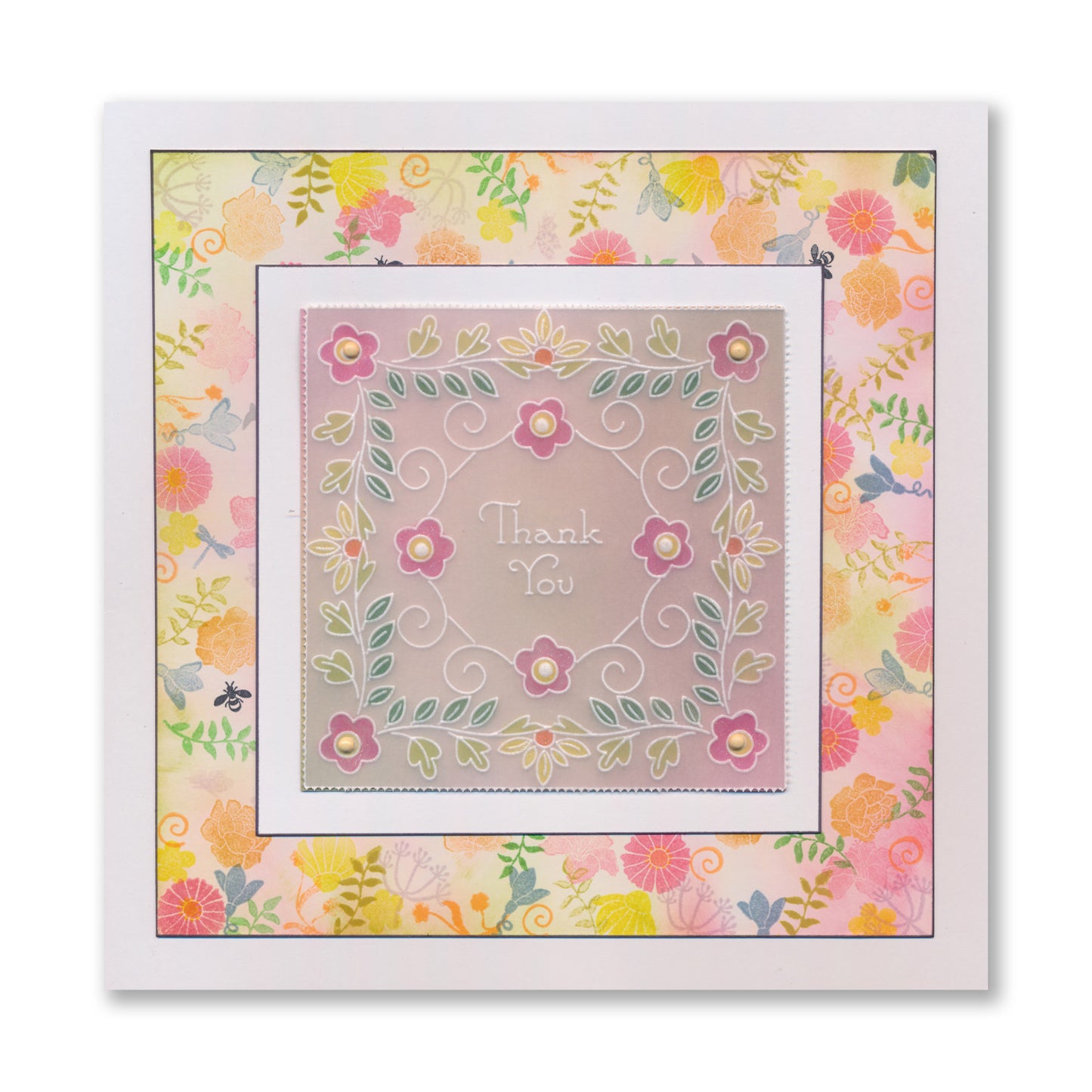 Tina's Thank You Floral Swirls & Corners All in One A5 Square Groovi Plate